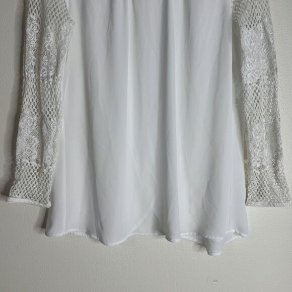 Cache Top Womens Medium Lace Mesh Sheer Long Sleeve Romantic Blouse Elegant - Picture 4 of 12